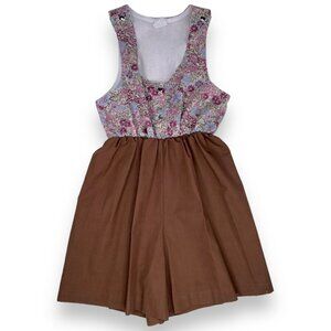 Vintage Girl Scouts Purple Floral Tapestry + Brown Short Romper Outfit 6 - 8